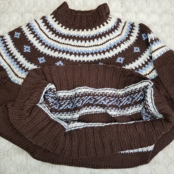 Handmade knit mockneck sweater brown size  womens L?/mens M? fairisle acrylic? - Picture 6 of 6